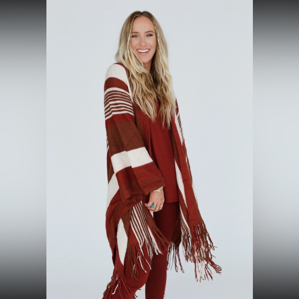 NWT-Three Bird Nest-Sweet Love Striped Ruana Shawl-OS